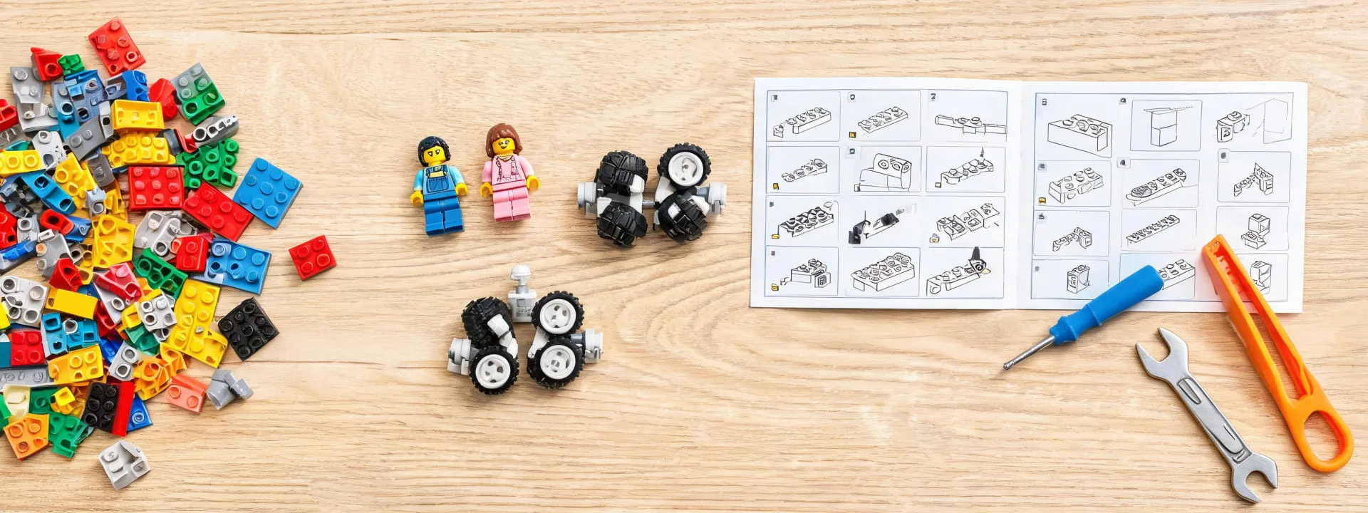 Colorful Lego build table with smart toy parts