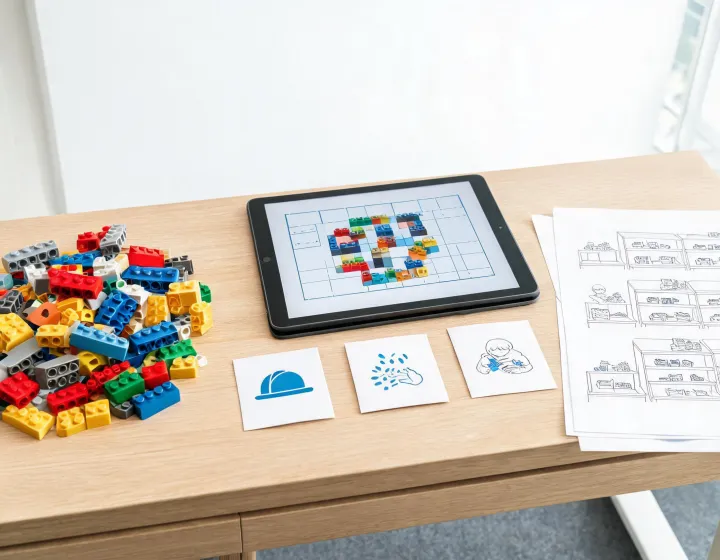 Illustrated planning desk for Lego toy assortment